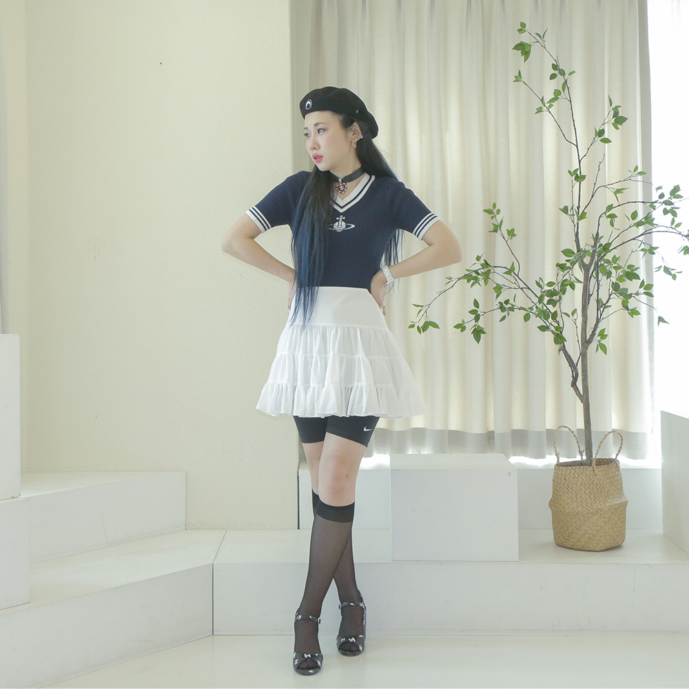 white frill mini skirt